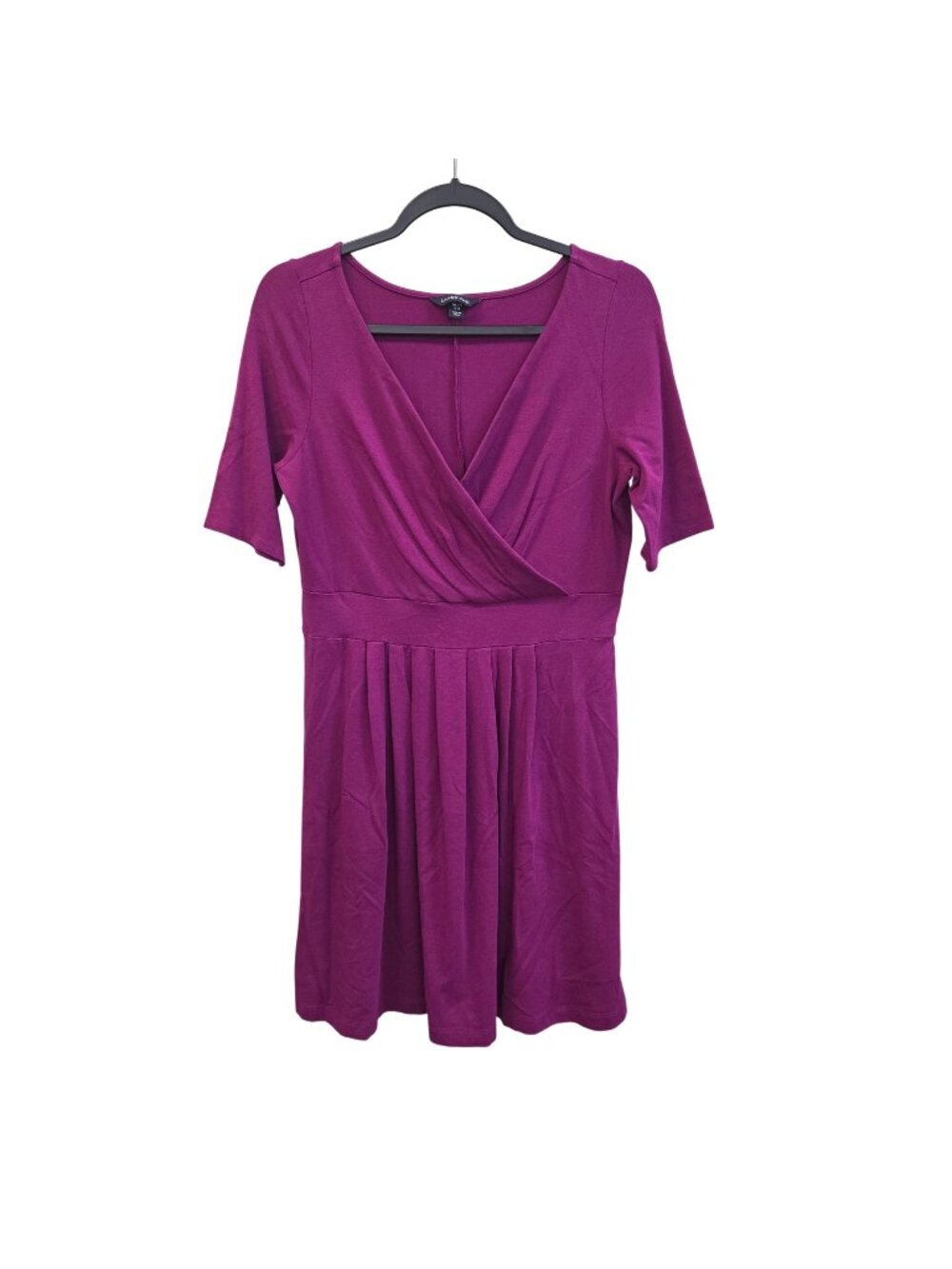 Lands' End  MP 10/12 Raspberry Pink Jersey Fit Flare Faux Wrap Dress 3945